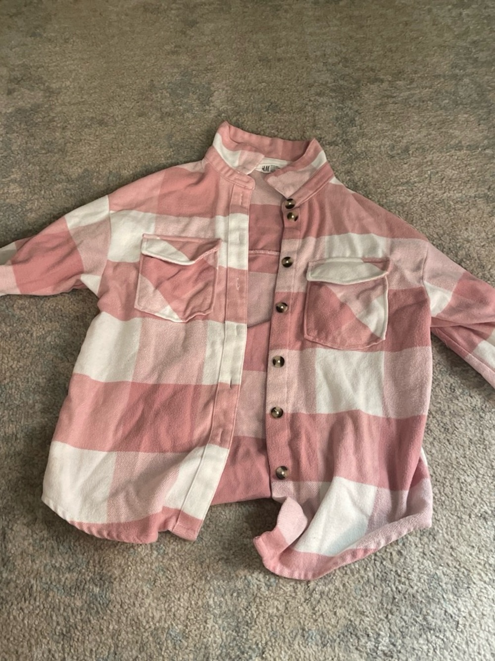 H&M Pink and White Buffalo Check Button-Down Shirt